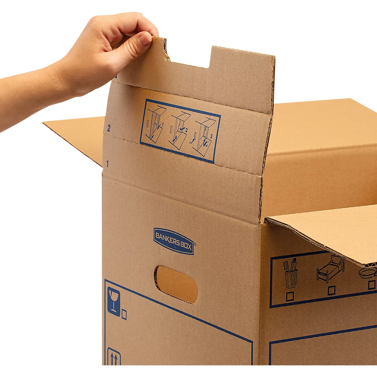 Umzugsbox SmoothMove FastFold Standard, C-Welle-Wellpappe, Tragegriffe, H 270 x B 320 x T 470 mm, 39 L, 10 Stück, braun