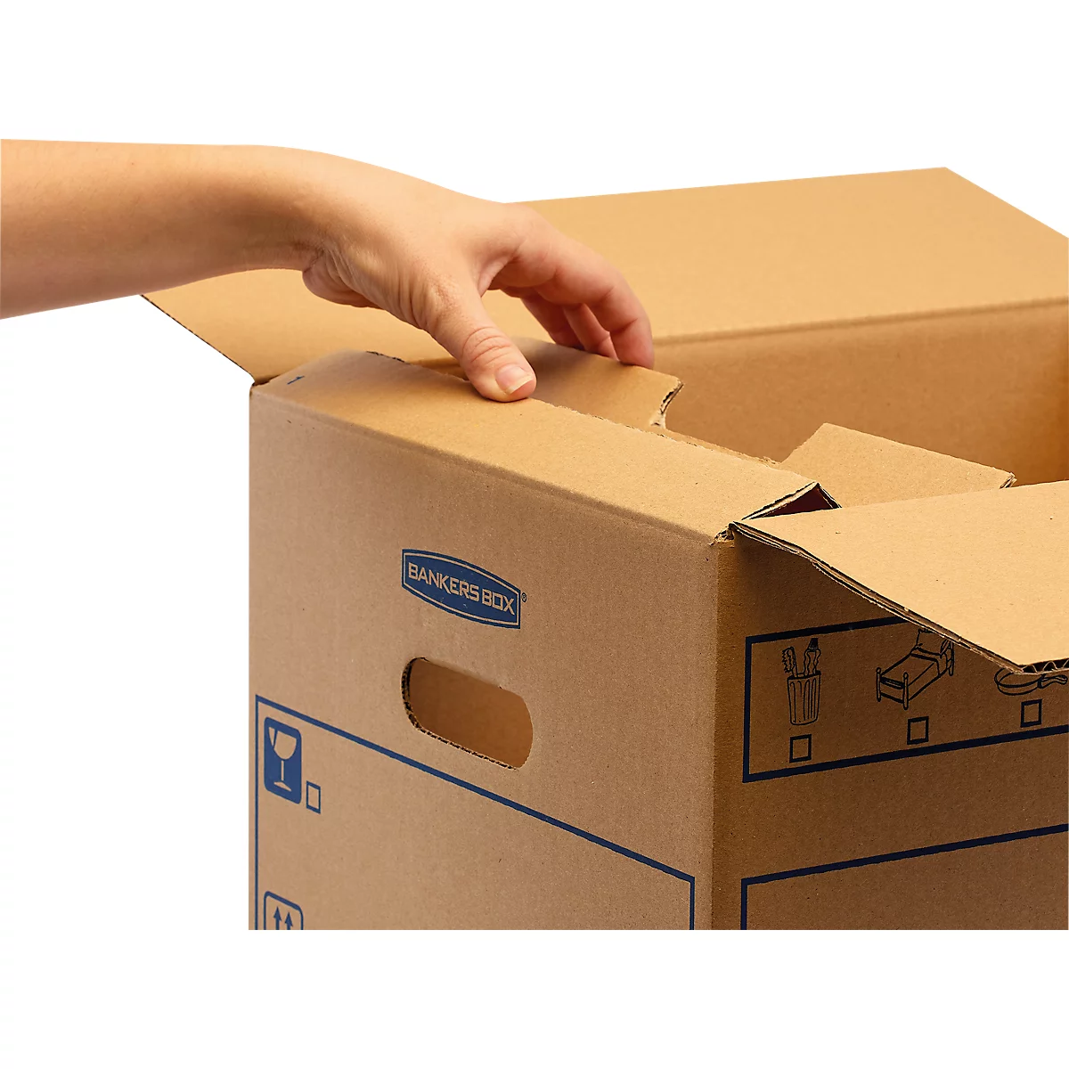 Umzugsbox SmoothMove FastFold Standard, C-Welle-Wellpappe, Tragegriffe, H 270 x B 320 x T 470 mm, 39 L, 10 Stück, braun