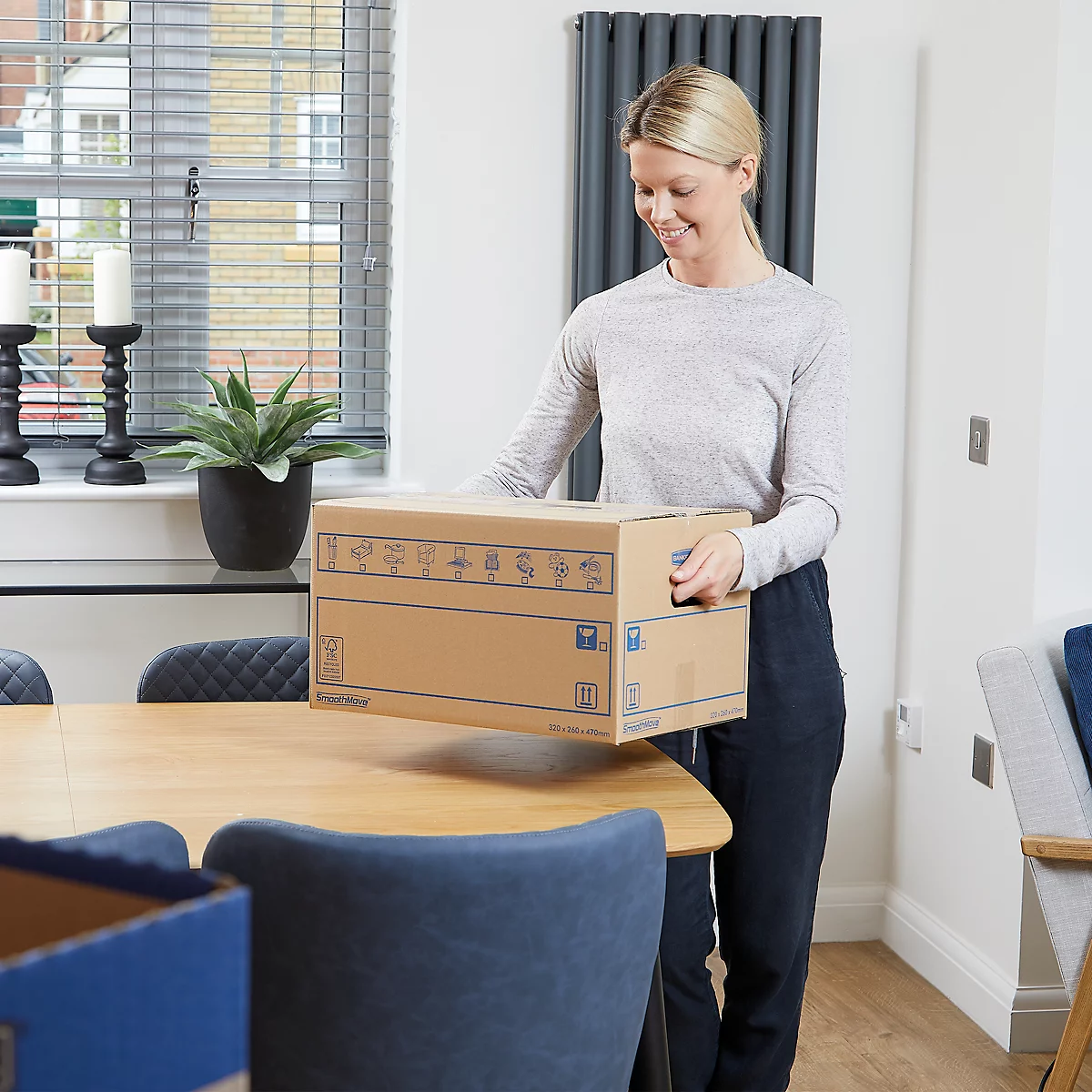 Umzugsbox SmoothMove FastFold Standard, C-Welle-Wellpappe, Tragegriffe, H 270 x B 320 x T 470 mm, 39 L, 10 Stück, braun