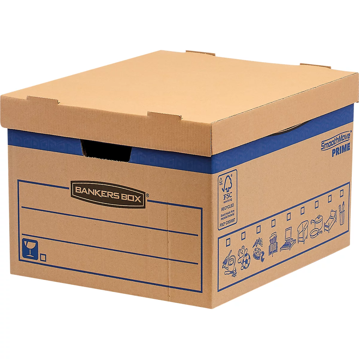 Umzugskarton SmoothMove Prime, 2-lagige Wellenpappe, abnehmbarer Deckel, Beschriftungsfeld, H 285 x B 333 x T 390 mm, 37 L, 10 Stück, braun