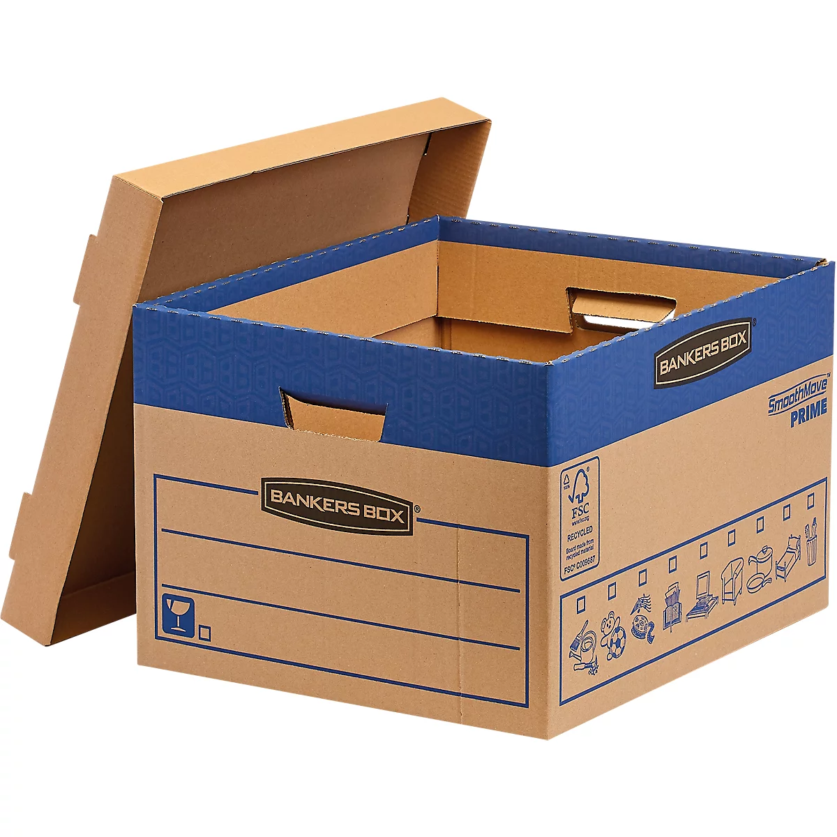 Umzugskarton SmoothMove Prime, 2-lagige Wellenpappe, abnehmbarer Deckel, Beschriftungsfeld, H 287 x B 380 x T 430 mm, 47 L, 10 Stück, braun