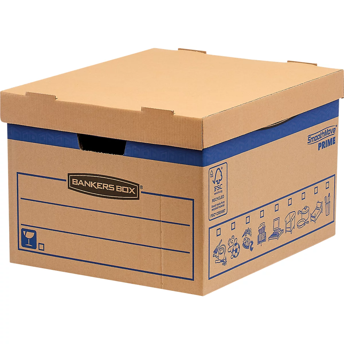 Umzugskarton SmoothMove Prime, 2-lagige Wellenpappe, abnehmbarer Deckel, Beschriftungsfeld, H 287 x B 380 x T 430 mm, 47 L, 10 Stück, braun