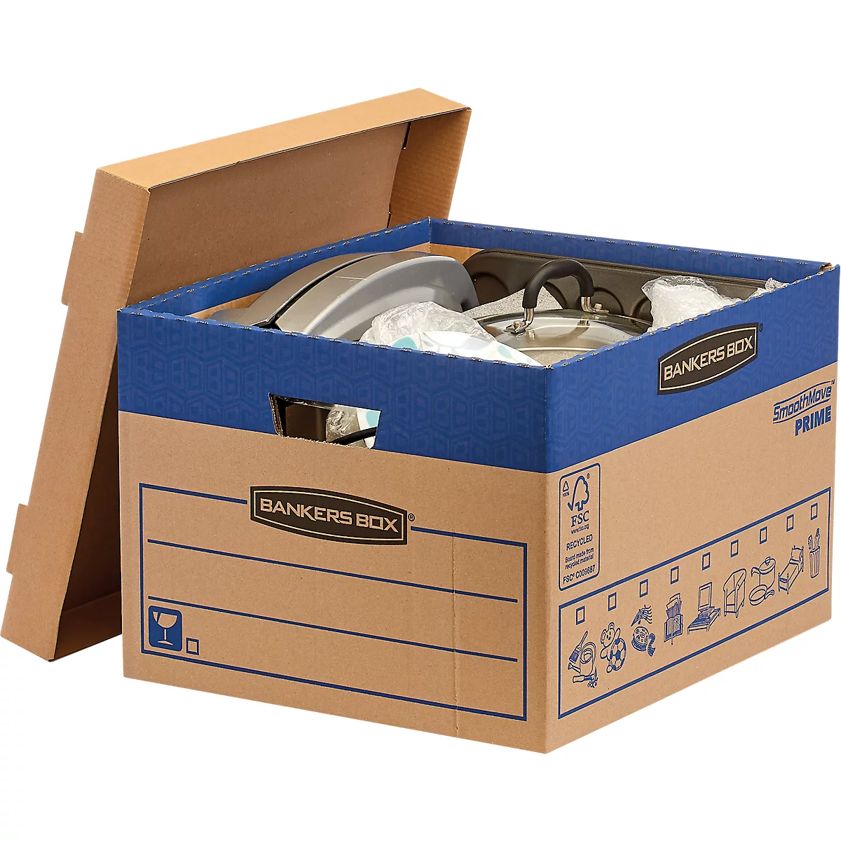 Umzugskarton SmoothMove Prime, 2-lagige Wellenpappe, abnehmbarer Deckel, Beschriftungsfeld, H 287 x B 380 x T 430 mm, 47 L, 10 Stück, braun