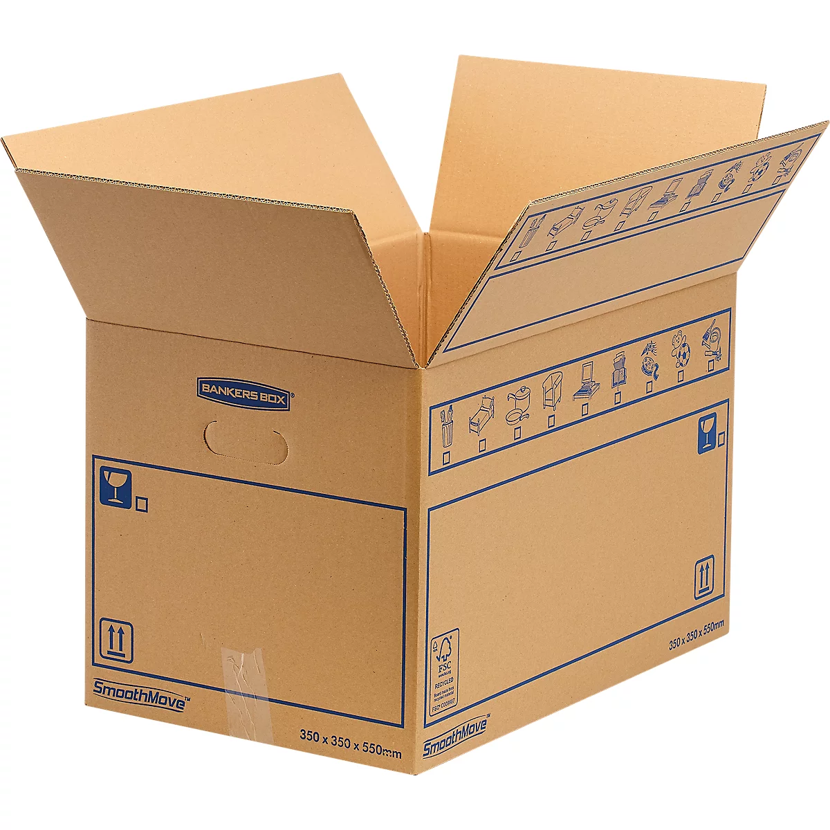 Umzugskarton SmoothMove Standard, 2-lagige Wellenpappe, Beschriftungsfeld, 350 x 350 x 550 mm, 67 L, 10 Stück