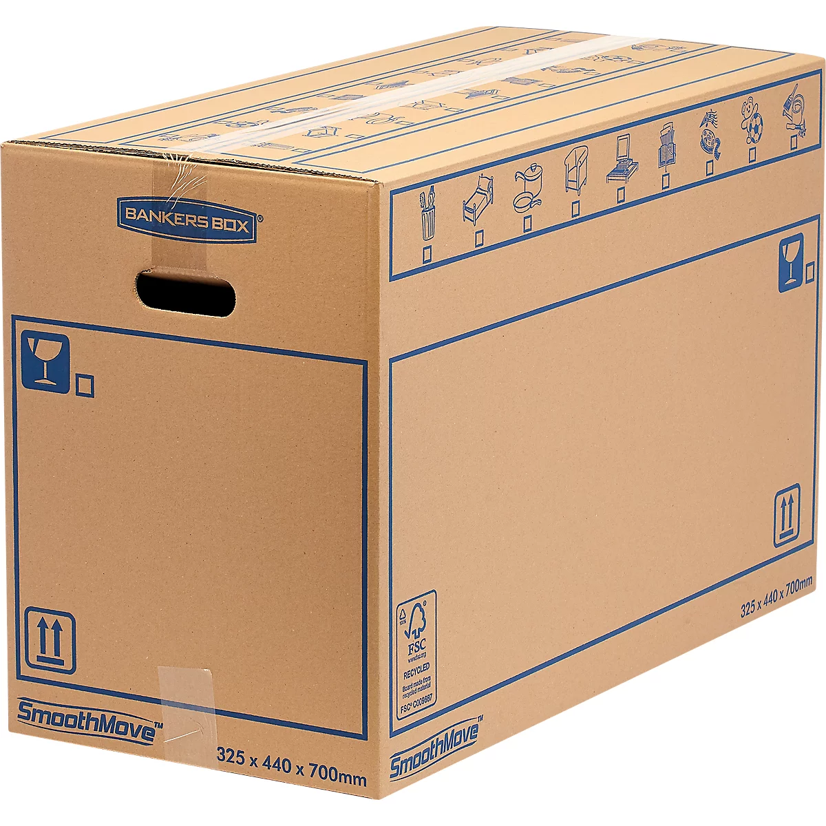 Umzugskarton SmoothMove Standard, 2-lagige Wellenpappe, Beschriftungsfeld, 440 x 330 x 70 mm, 100 L, 10 Stück