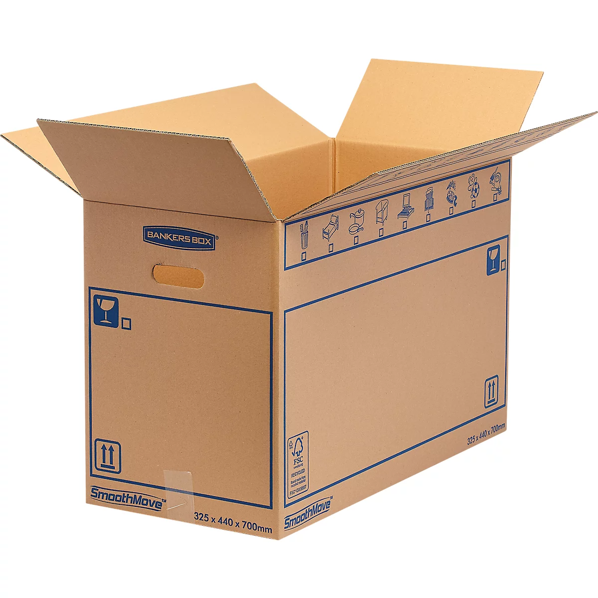 Umzugskarton SmoothMove Standard, 2-lagige Wellenpappe, Beschriftungsfeld, 440 x 330 x 70 mm, 100 L, 10 Stück