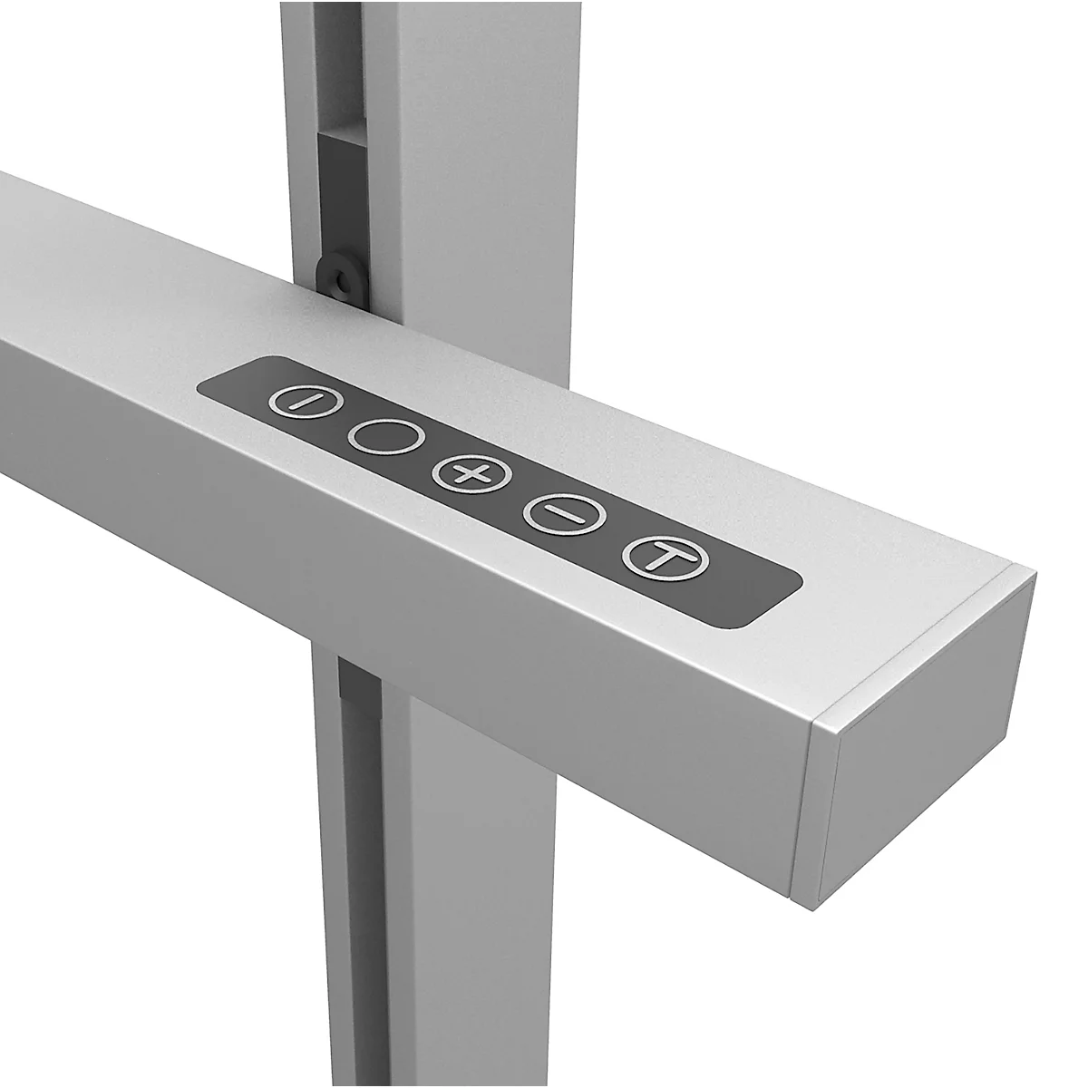 Panneau de commande gris avec des symboles de contrôle.