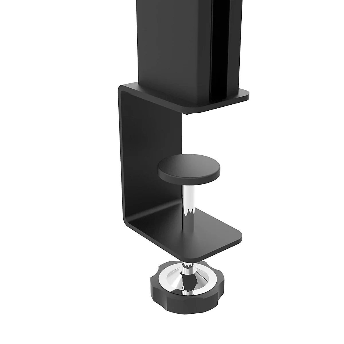 Serre-joint de bureau noir avec pied à vis, support et tête cylindrique.