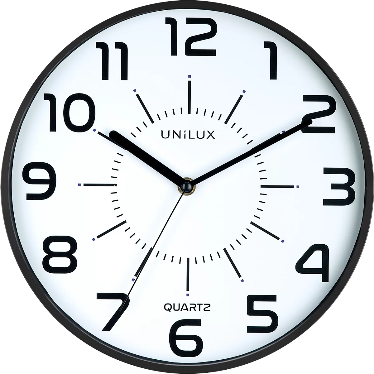Unilux POP wandklok zwart, diameter: 30,5 cm, quartz uurwerk, geruisloze kruipende wijzers, batterij inbegrepen