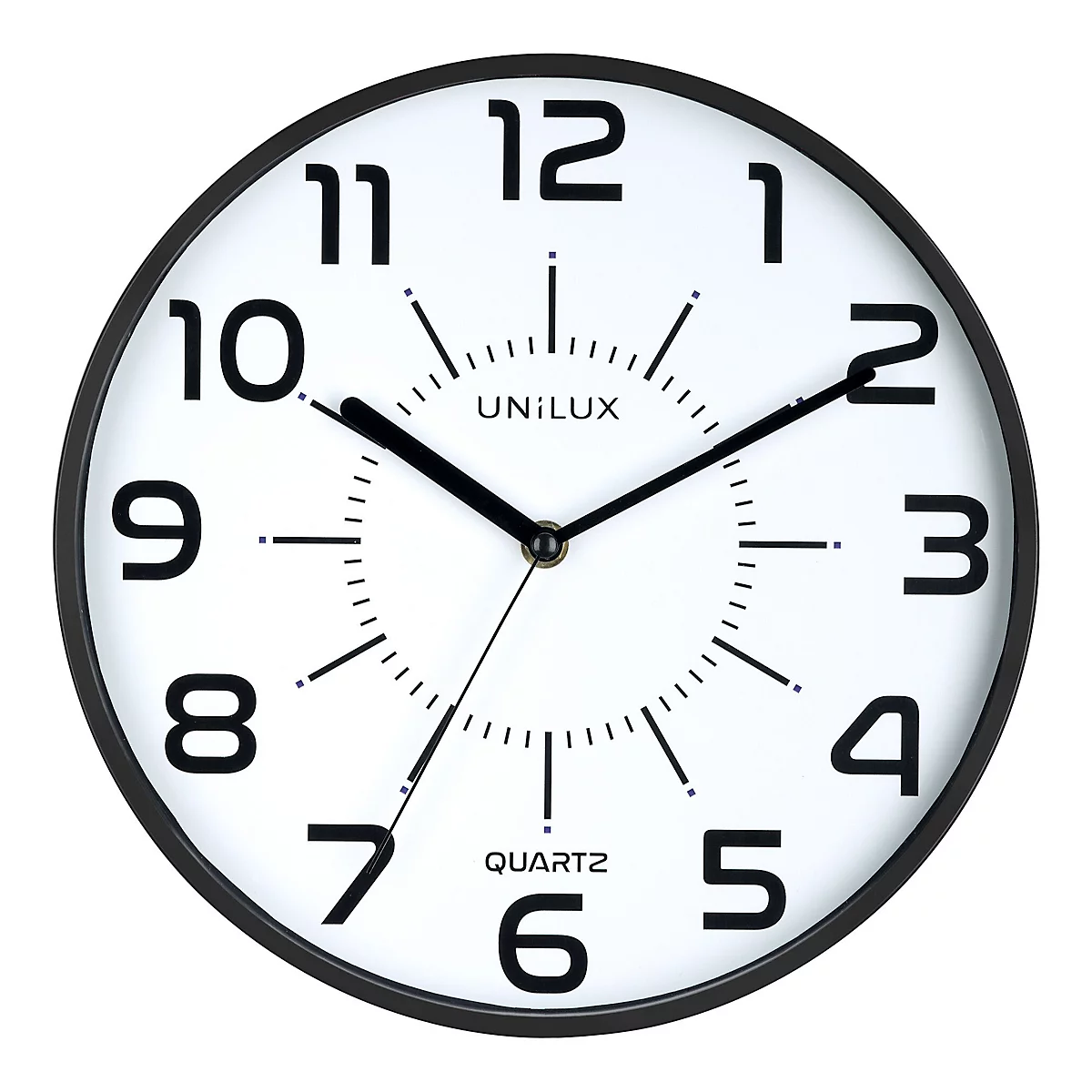 UNILUX Pop Wanduhr mit leisem Quarz-Uhrwerk, Ø 30 cm, ABS-Kunststoffrahmen, schwarz