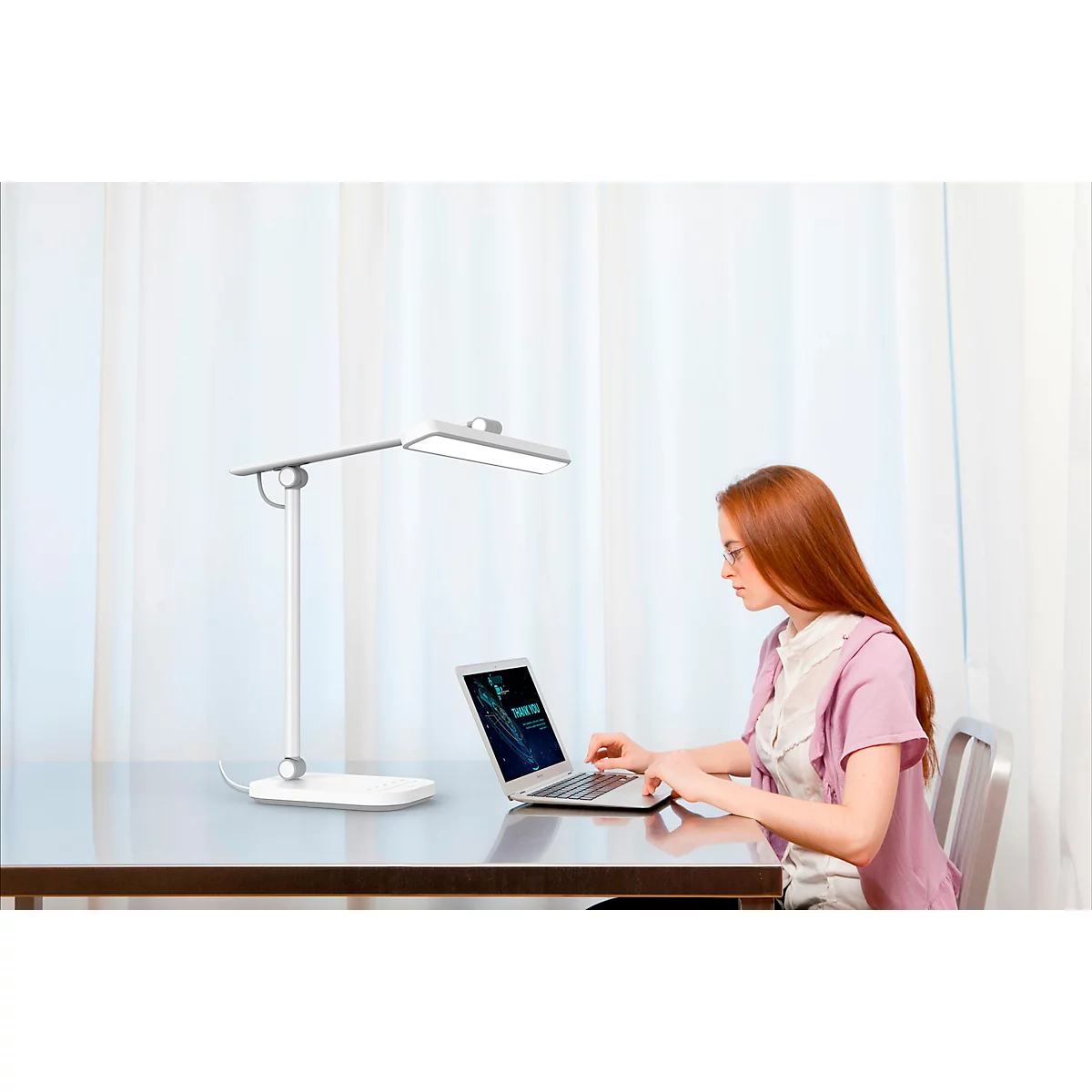 Unilux PURELINE LED-bureaulamp, dimbaar, 3000K/4000K/5700K, lichtsterktesensor, scharnierarm, wit