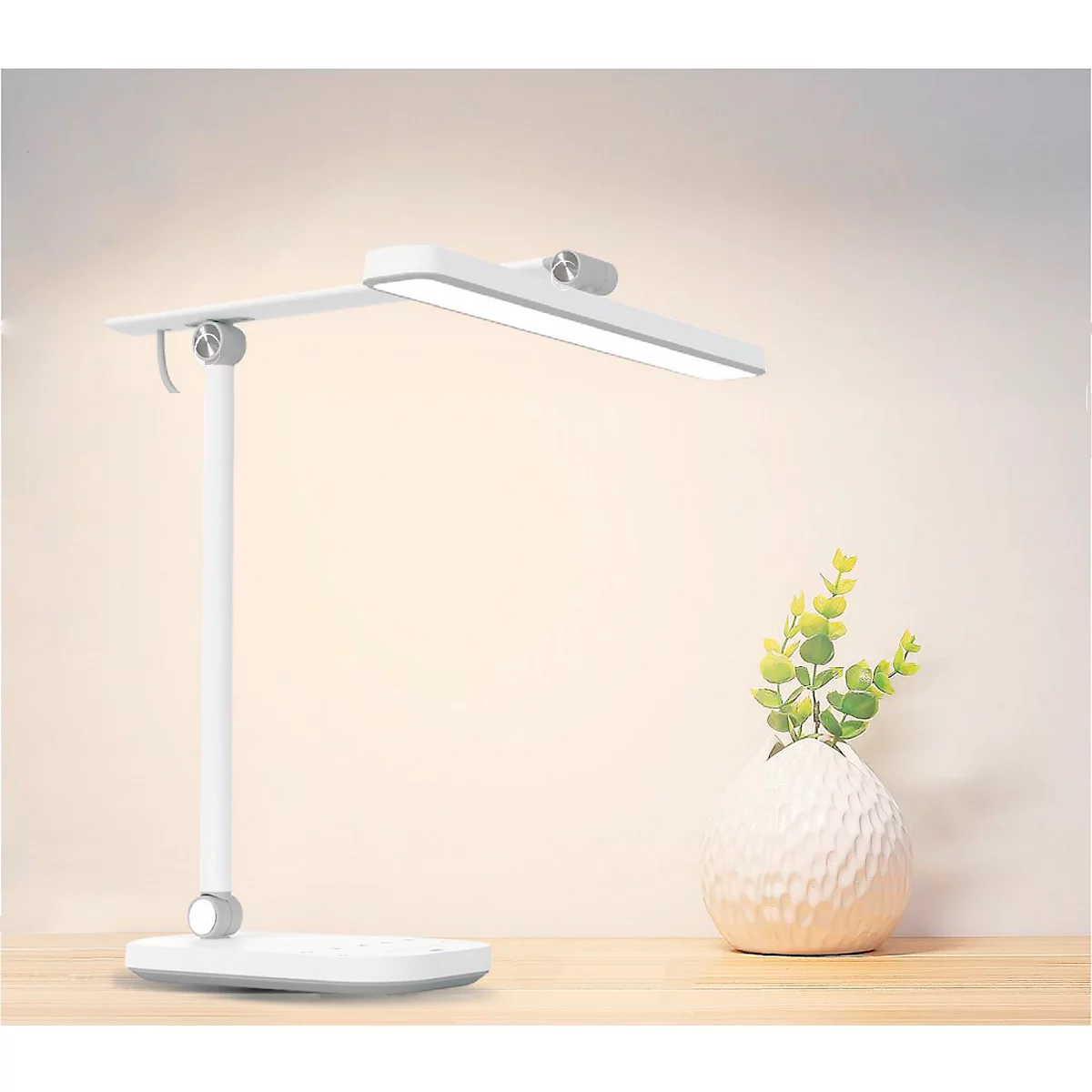 Unilux PURELINE LED Schreibtischleuchte, dimmbar, 3000K/4000K/5700K, Helligkeitssensor, Gelenkarm, weiß