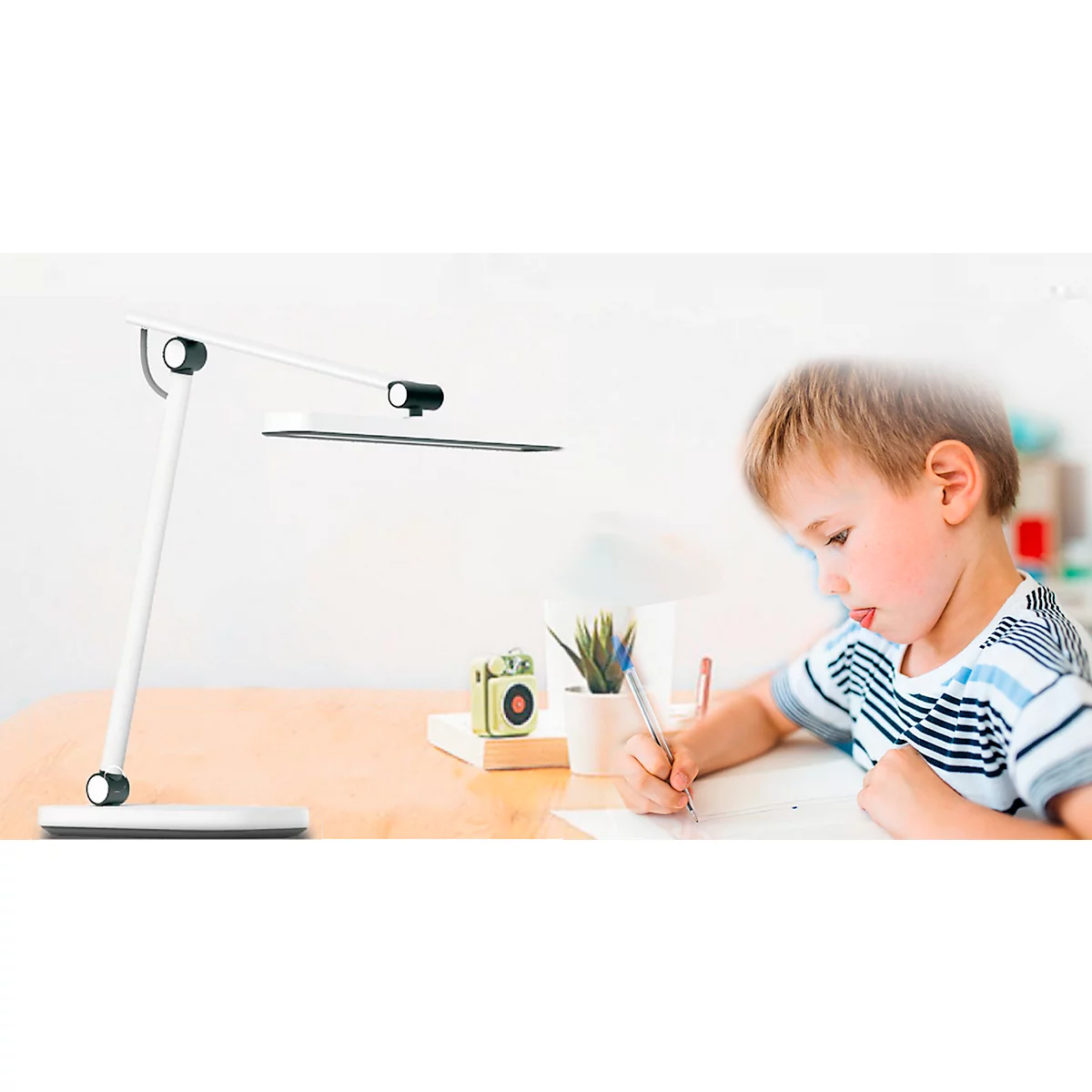 Unilux PURELINE LED Schreibtischleuchte, dimmbar, 3000K/4000K/5700K, Helligkeitssensor, Gelenkarm, weiß