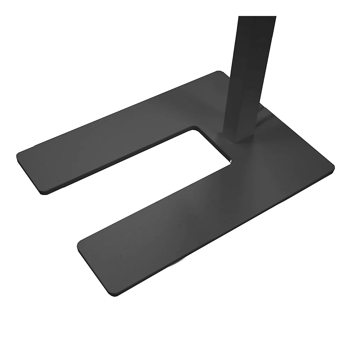 Schwarze Metallbasis für ein Produkt mit U-förmigem Ausschnitt.