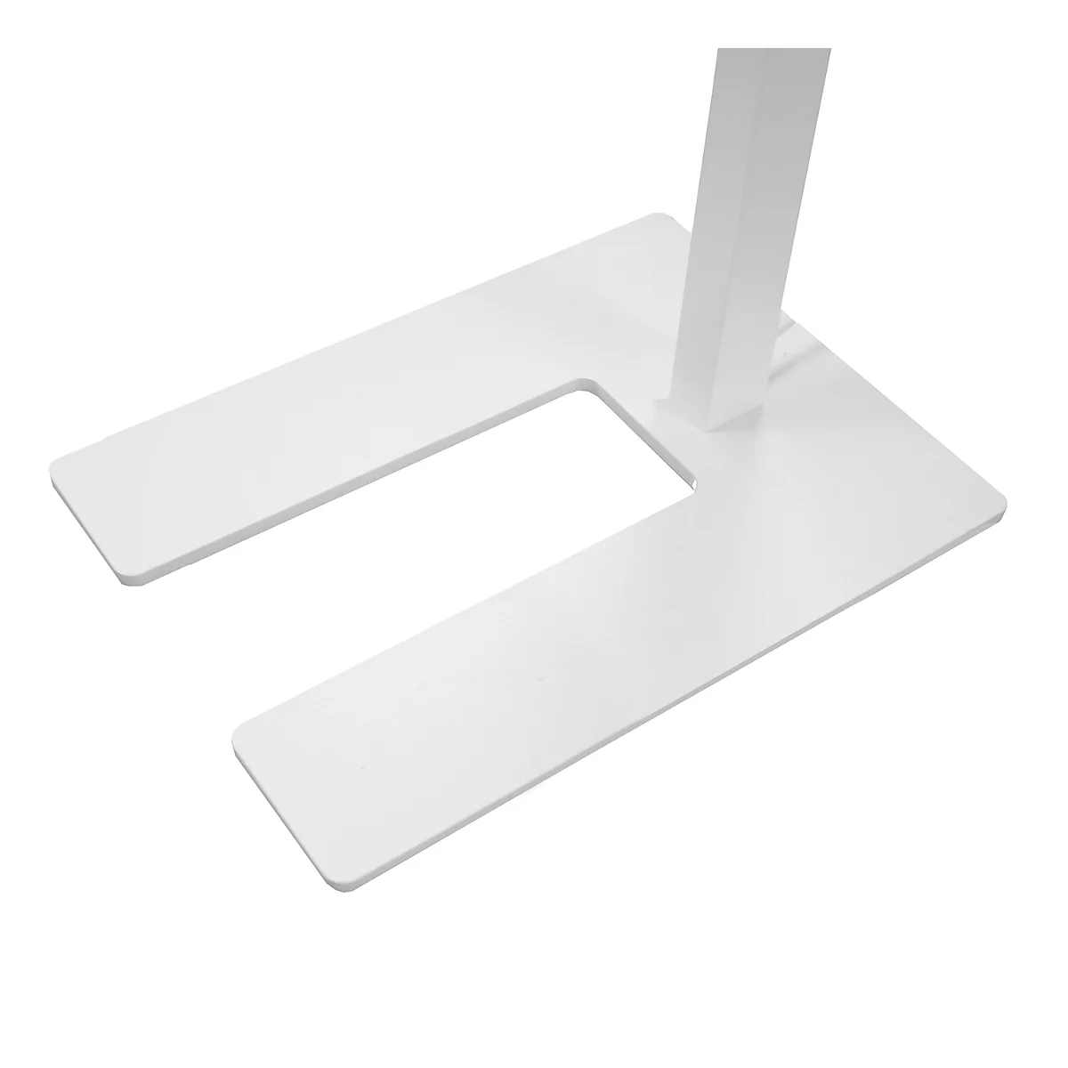 Witte, U-vormige basis voor een presentatiestandaard, op een witte achtergrond.