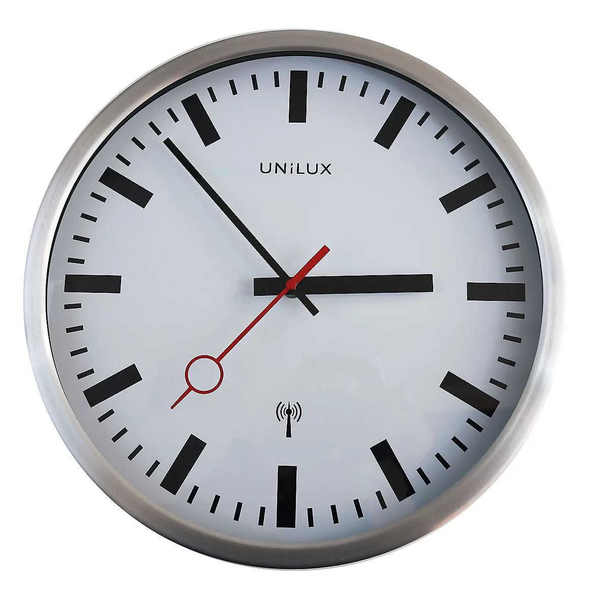 UNILUX Wanduhr Station, funkgesteuerte Bahnhofsuhr, Quarz, Ø 35 cm, metallgrau