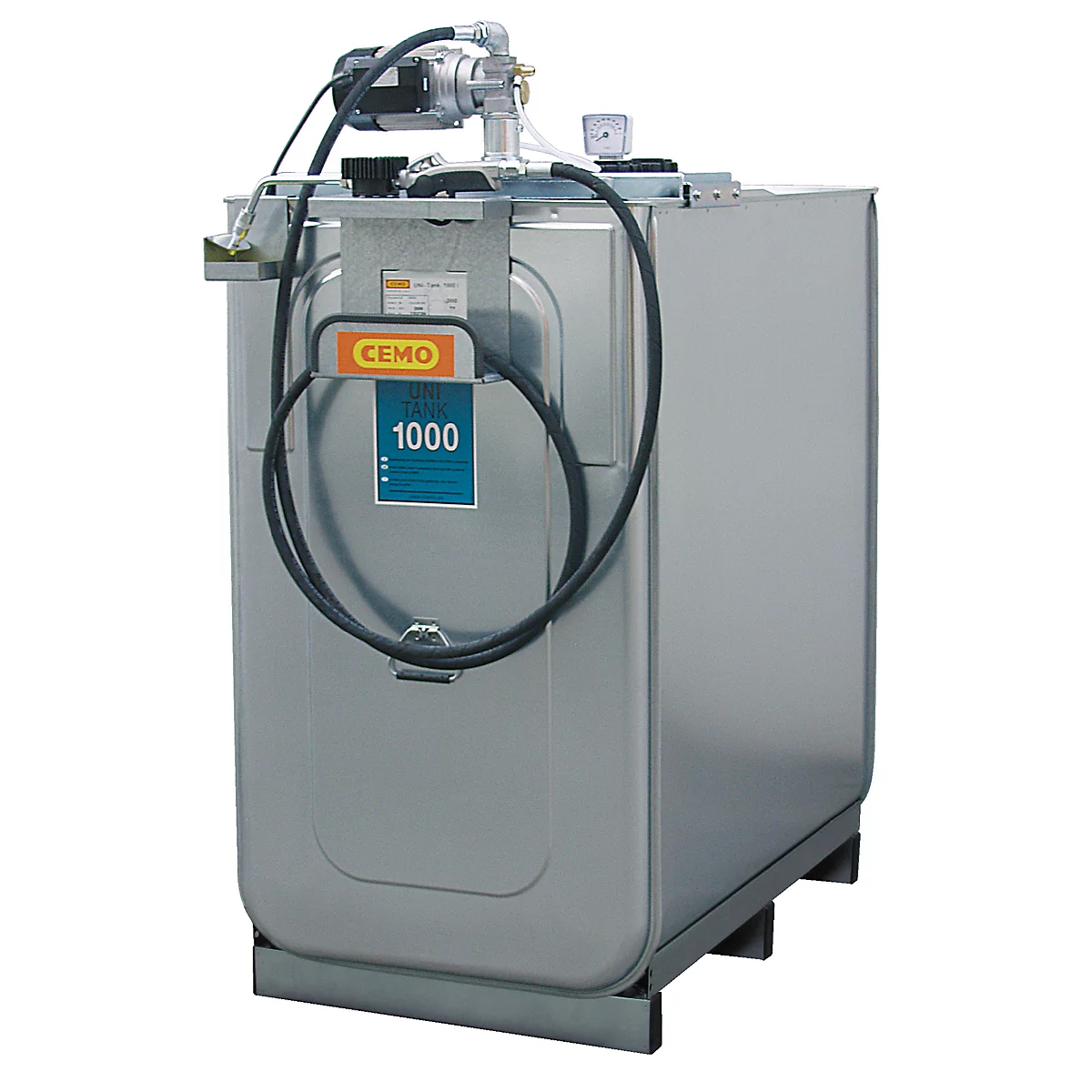 Unité de lubrification compacte CEMO ECO UNI 1000, pompe électrique pour l'huile fraîche, tuyau de 4 m avec support de tuyau