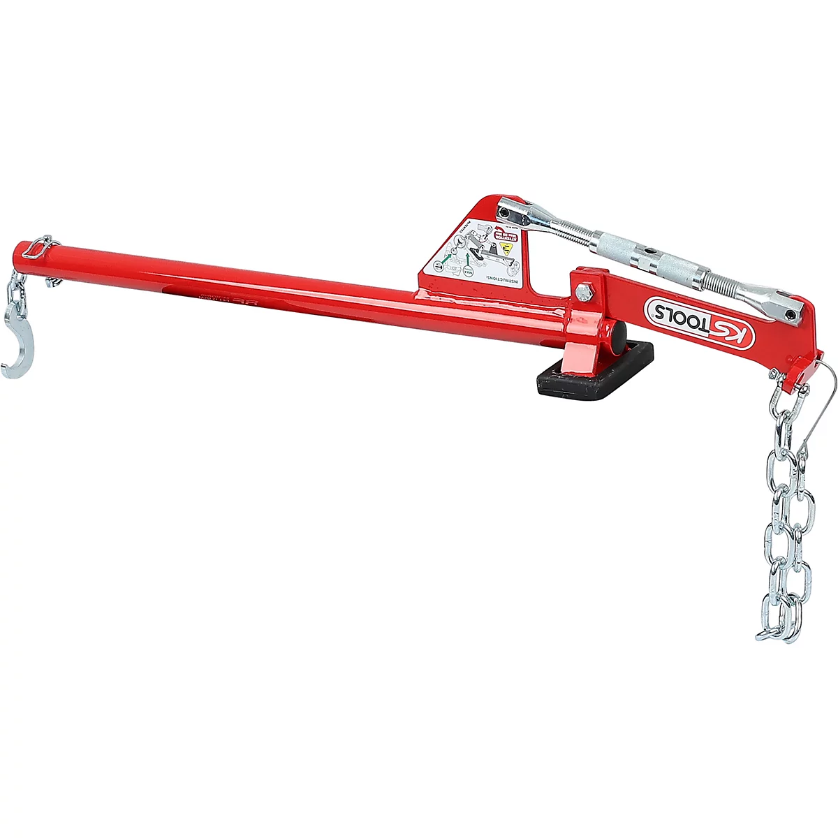 Rote Getriebeabzieher mit Kette und Haken. 'KS TOOLS' Logo. Hebel und Kette zum Spannen.