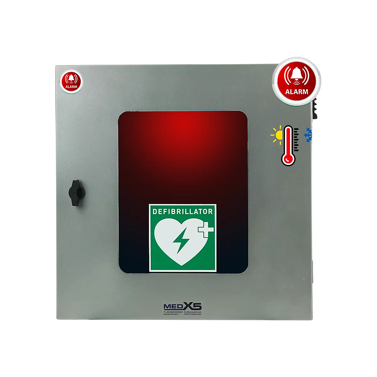 Universal Defibrillator-Außenwandkasten, klimatisiert, beleuchtet mit Alarm, IP54, B 400 mm x T 200 mm x H 400 mm