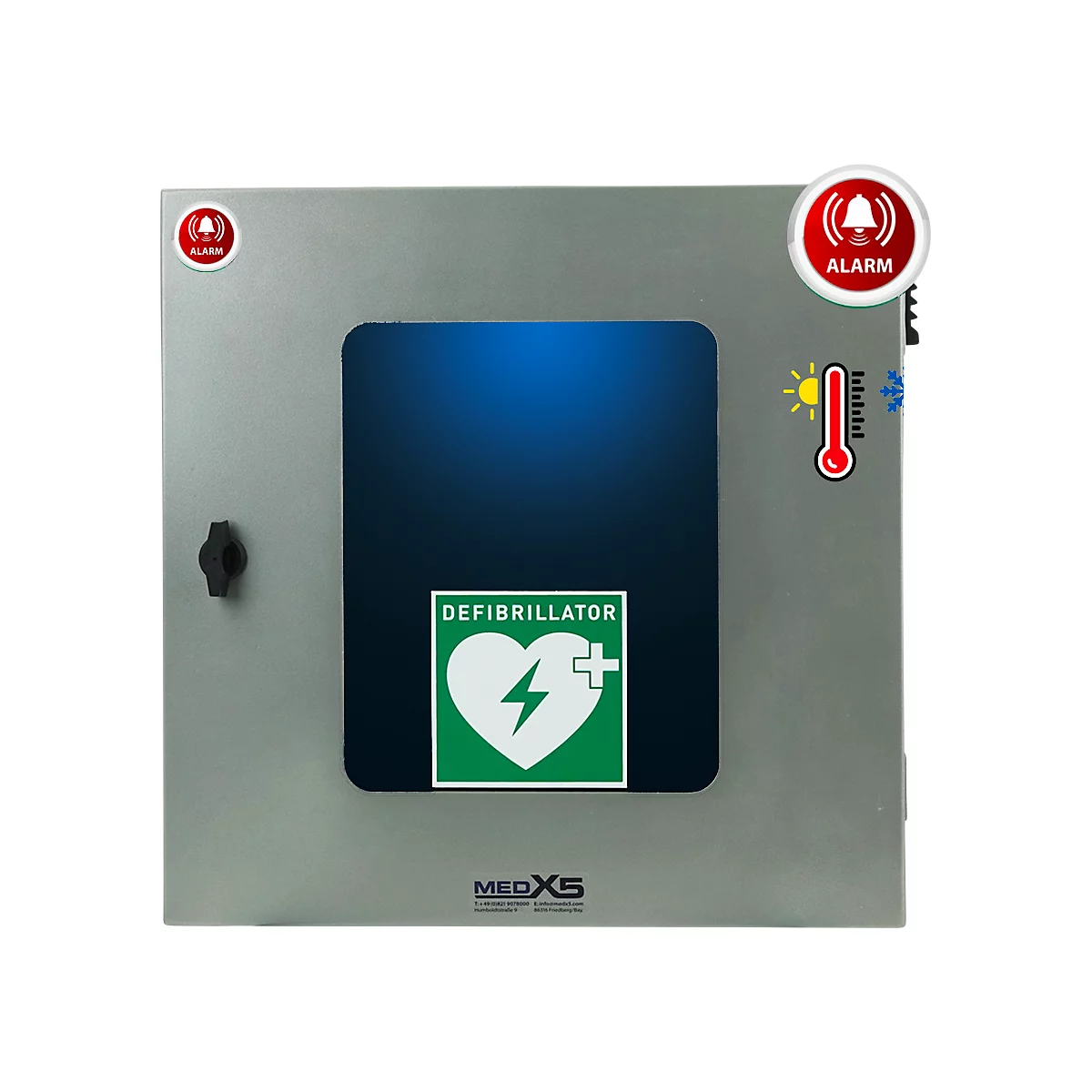 Universal Defibrillator-Außenwandkasten, klimatisiert, beleuchtet mit Alarm, IP54, B 400 mm x T 200 mm x H 400 mm
