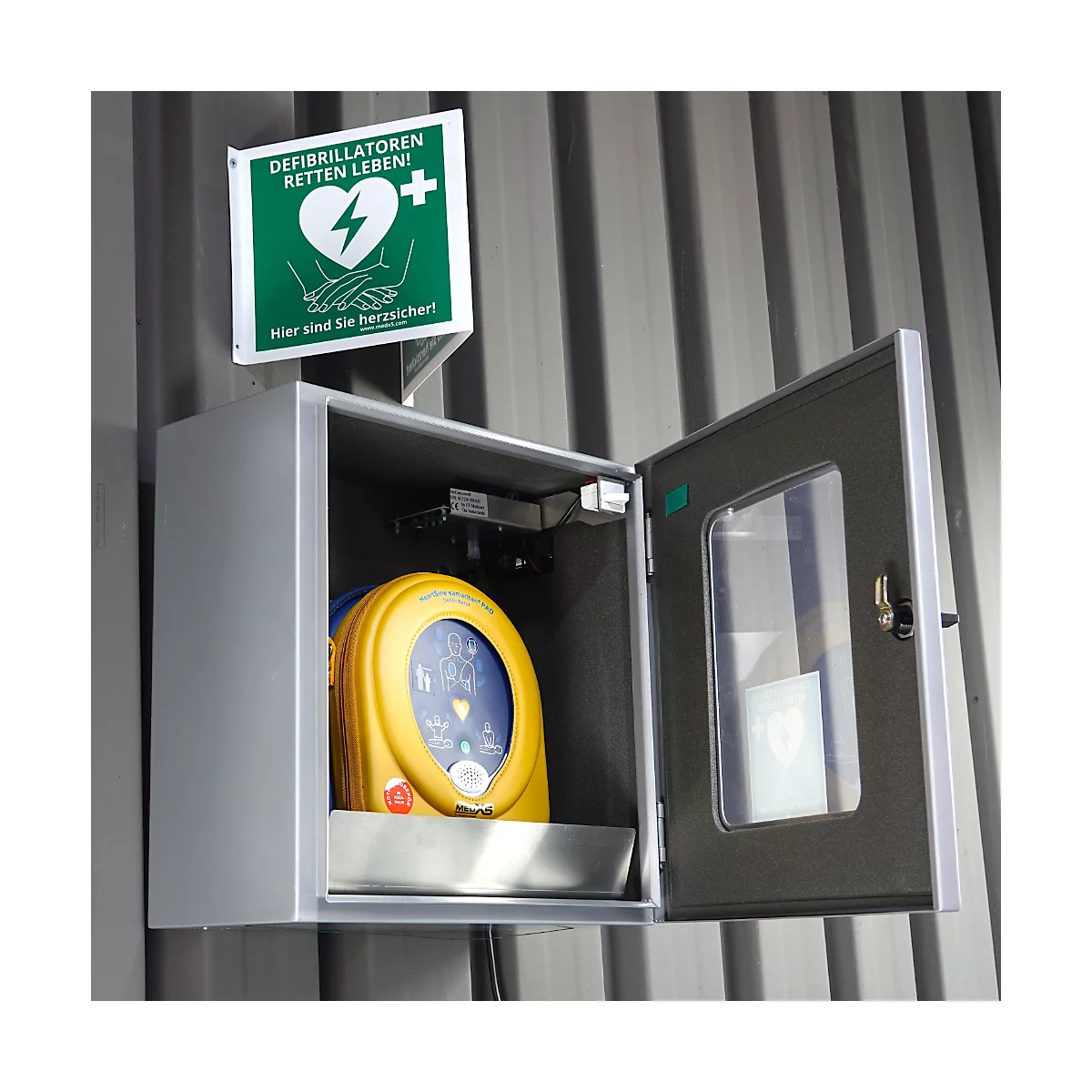Universal Defibrillator-Außenwandkasten, klimatisiert, beleuchtet mit Alarm, IP54, B 400 mm x T 200 mm x H 400 mm