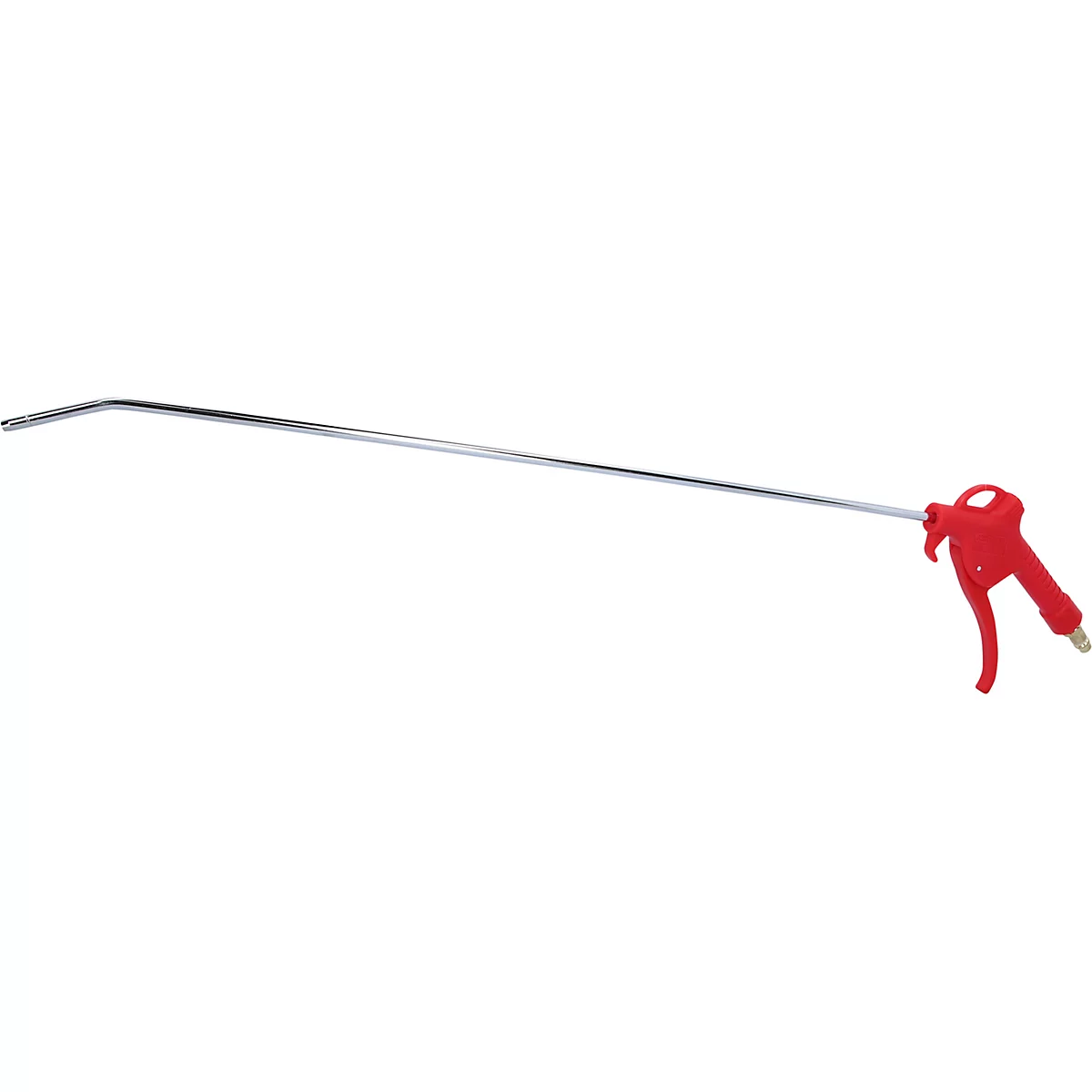 Eine rote Druckluftpistole mit langem Metallrohr.