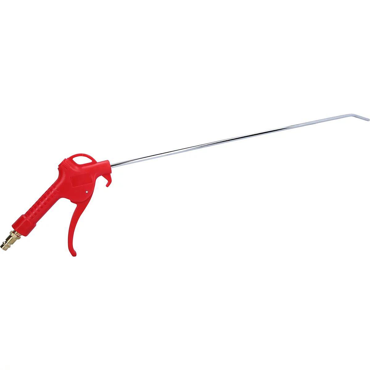 Rote Ausblaspistole mit langem, silbernem Rohr.