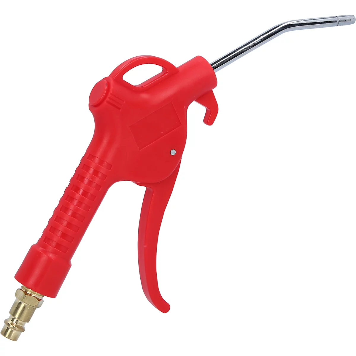 Rote Druckluftpistole mit silberner Düse und goldenem Anschluss.