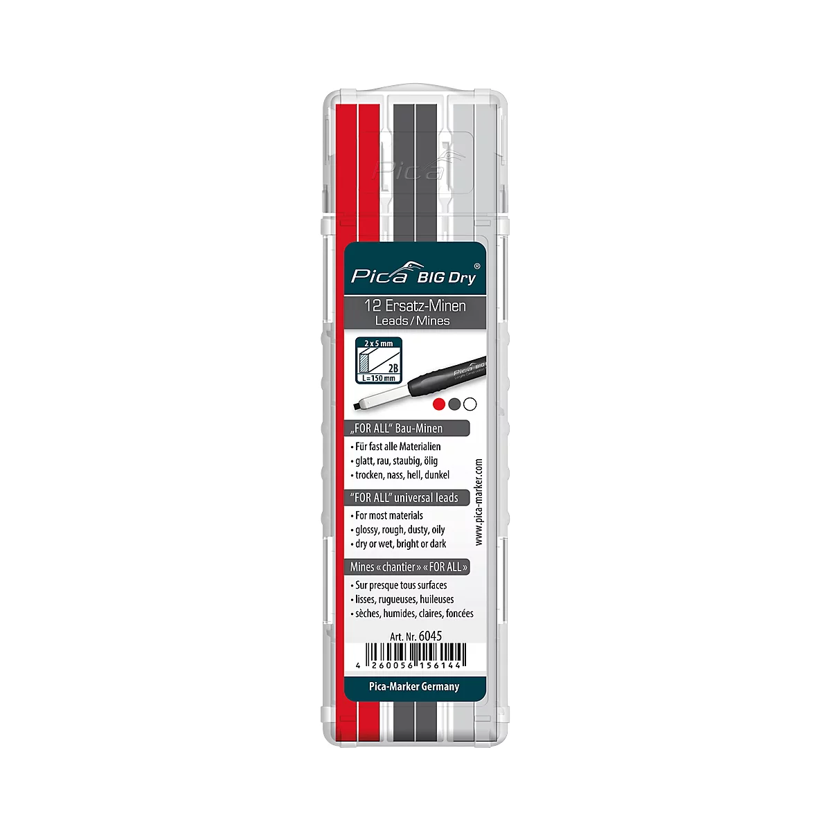 Universal Ersatzminen Pica BIG Dry FOR ALL, farbsortiert, 5 mm, wasserlöslich, mit Etui, 12 Stück