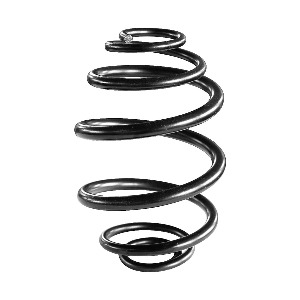 Schwarze Spiralfeder, freigestellt. Sie besteht aus Metall, die Form ist konisch.
