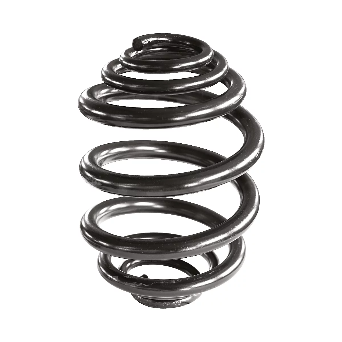 Drahtspirale aus Metall vor weißem Hintergrund. Die Spirale windet sich in gleichmäßigen Windungen nach oben.
