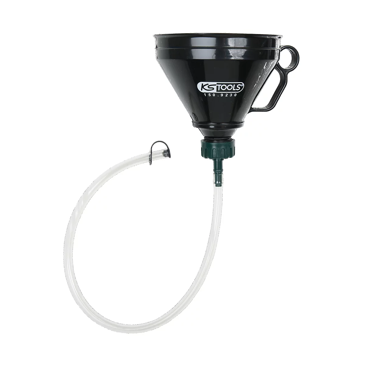 Schwarzer Trichter mit Griff und Schlauch; mit grünem Anschluss. Aufschrift: KS TOOLS.