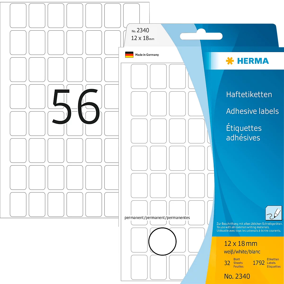 Universele etiketten Herma, 12 x 18 mm, zelfklevend, permanent, mat, 1792 stuks, wit