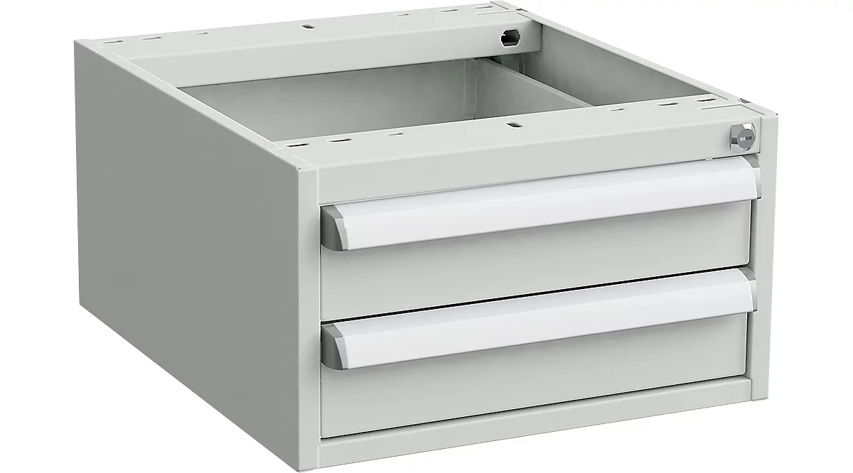 Unterbau-Container für Arbeitstische, Zentralverschluss, mit ESD-Schutz, B 450 x T 520 mm, 2 Schubladen