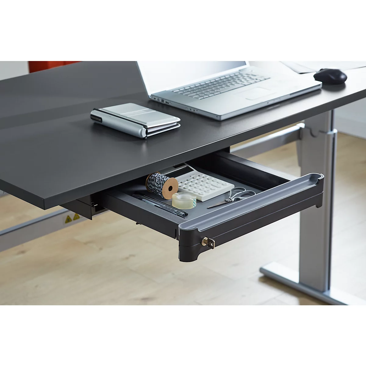 Unterbauschublade OrgaWork, Soft-Close-Einzug, abschließbar, B 430 x T 410 H 70 mm, schwarz