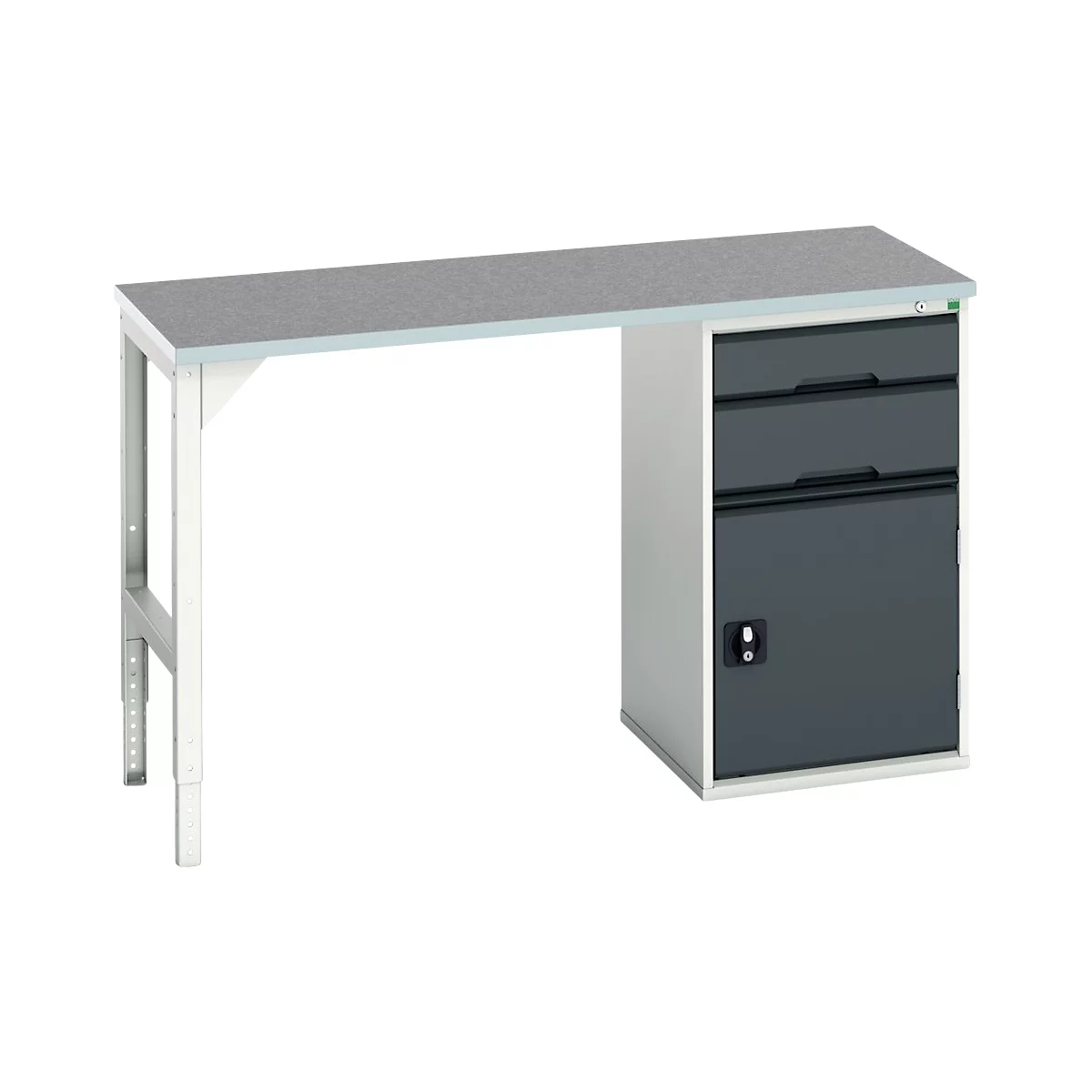 Unterbauwerkbank Bott verso, Linoleum-Platte, 2 Schubladen, 1 Tür, 1 Ablageboden, B 1500 x T 600 x H 930 mm, Lichtgrau / Anthrazitgrau