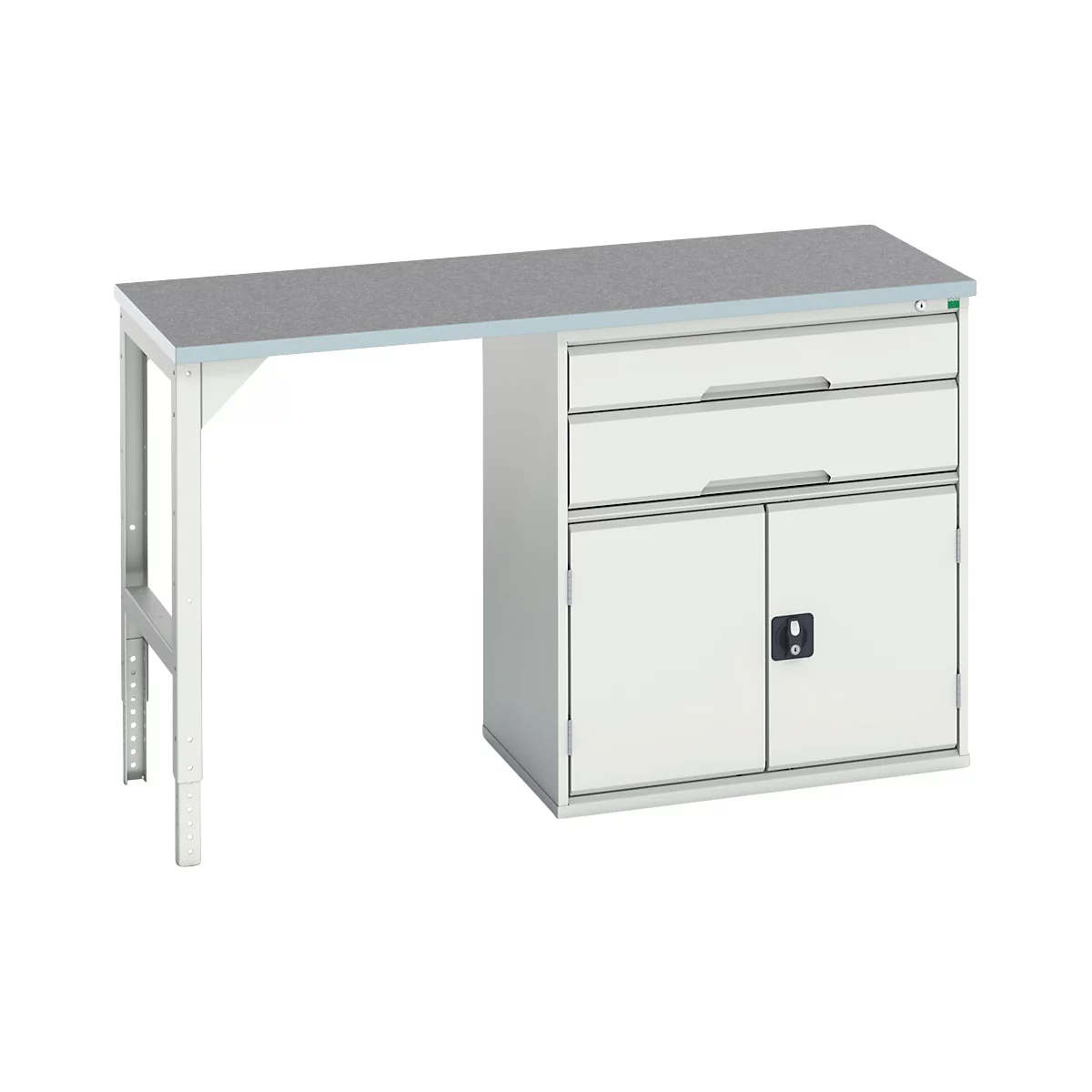 Unterbauwerkbank Bott verso, Linoleum-Platte, 2 Schubladen, 1 Tür, 1 Ablageboden, B 1500 x T 600 x H 930 mm, Lichtgrau