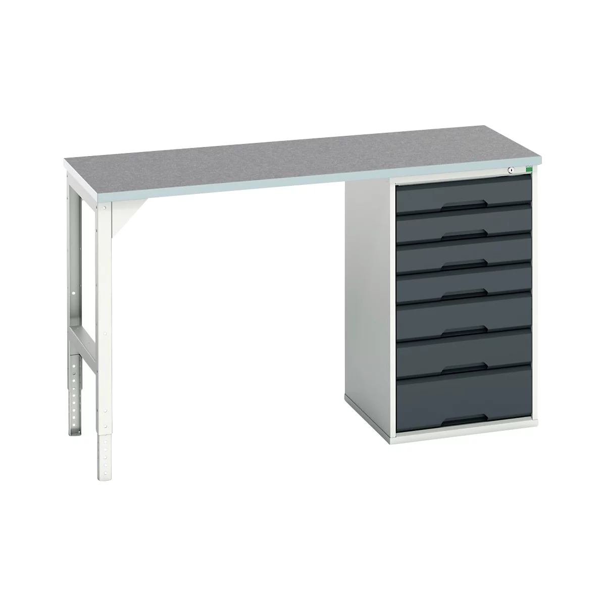 Unterbauwerkbank Bott verso, Linoleum-Platte, 7 Schubladen, B 1500 x T 600 x H 930 mm, Lichtgrau / Anthrazitgrau