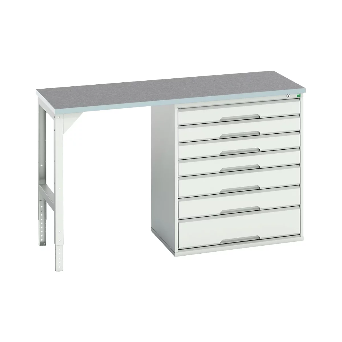 Unterbauwerkbank Bott verso, Linoleum-Platte, 7 Schubladen, B 1500 x T 600 x H 930 mm, Lichtgrau