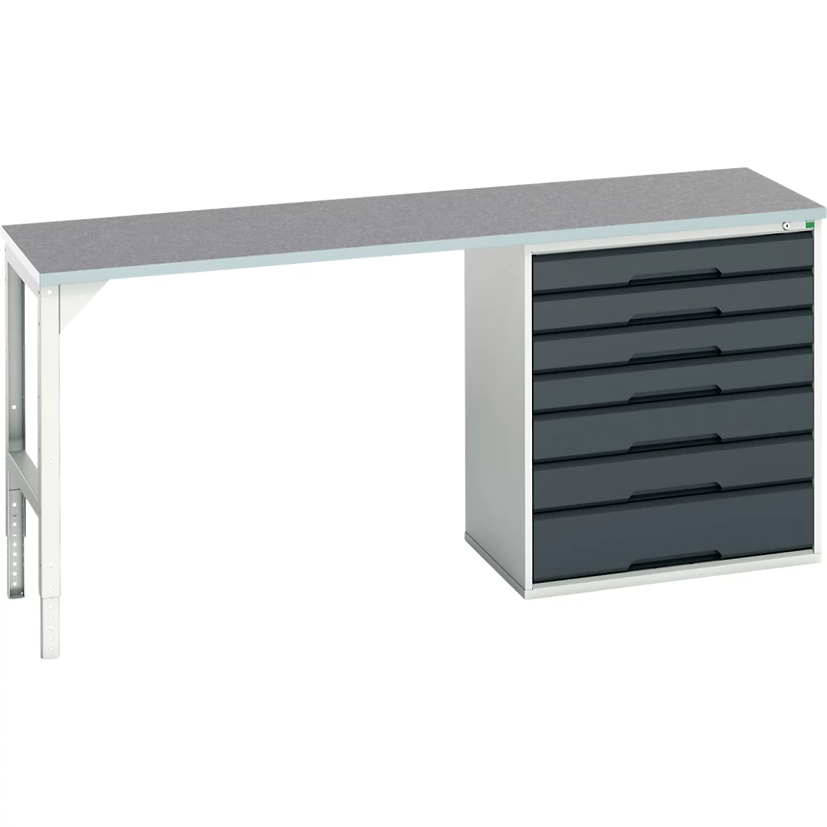 Unterbauwerkbank Bott verso, Linoleum-Platte, 7 Schubladen, B 2000 x T 600 x H 930 mm, Lichtgrau / Anthrazitgrau