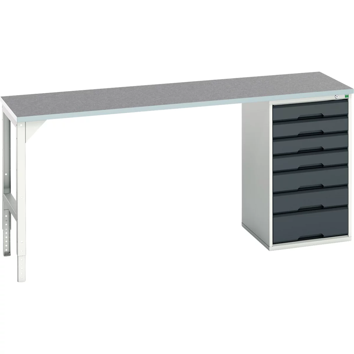 Unterbauwerkbank Bott verso, Linoleum-Platte, 7 Schubladen, B 2000 x T 600 x H 930 mm, Lichtgrau / Anthrazitgrau