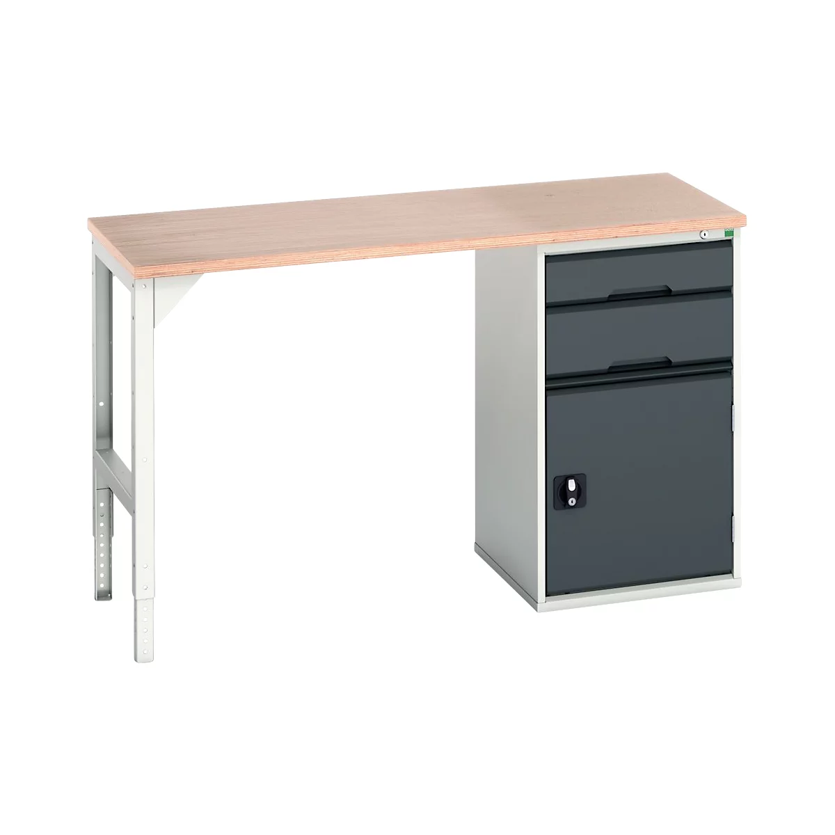 Unterbauwerkbank Bott verso, Multiplex-Platte, 2 Schubladen, 1 Tür, 1 Ablageboden, B 1500 x T 600 x H 930 mm, Lichtgrau / Anthrazitgrau