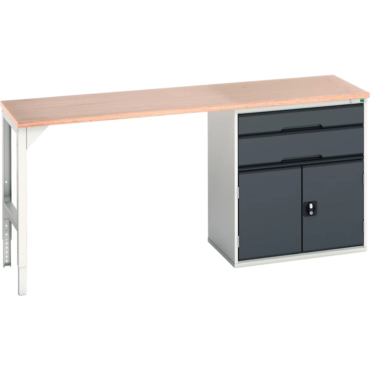 Unterbauwerkbank Bott verso, Multiplex-Platte, 2 Schubladen, 1 Tür, 1 Ablageboden, B 2000 x T 600 x H 930 mm, Lichtgrau / Anthrazitgrau