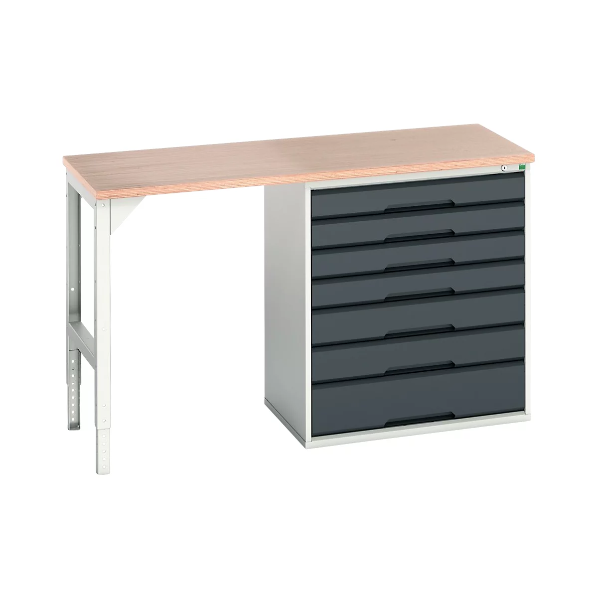 Unterbauwerkbank Bott verso, Multiplex-Platte, 7 Schubladen, B 1500 x T 600 x H 930 mm, Lichtgrau / Anthrazitgrau