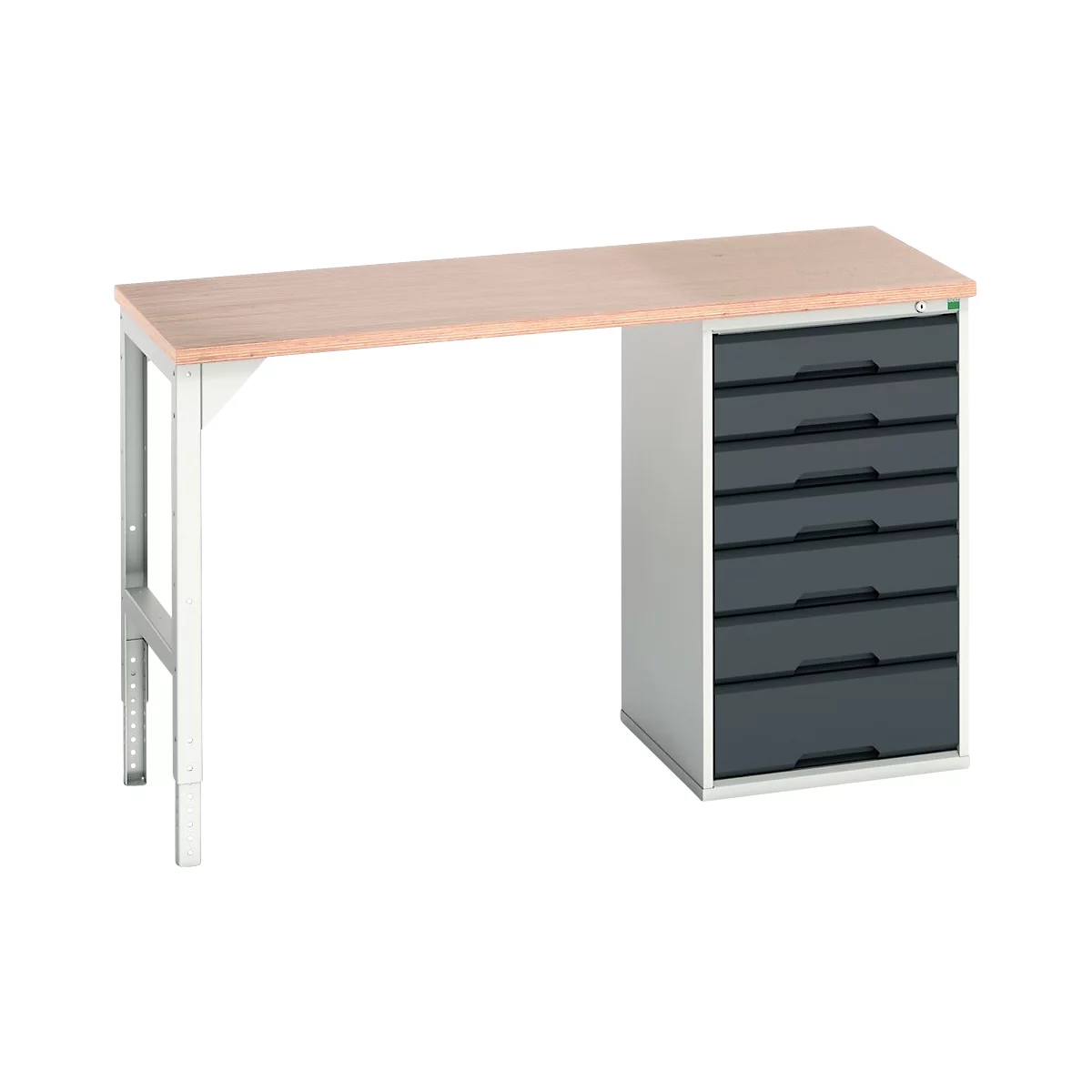 Unterbauwerkbank Bott verso, Multiplex-Platte, 7 Schubladen, B 1500 x T 600 x H 930 mm, Lichtgrau / Anthrazitgrau