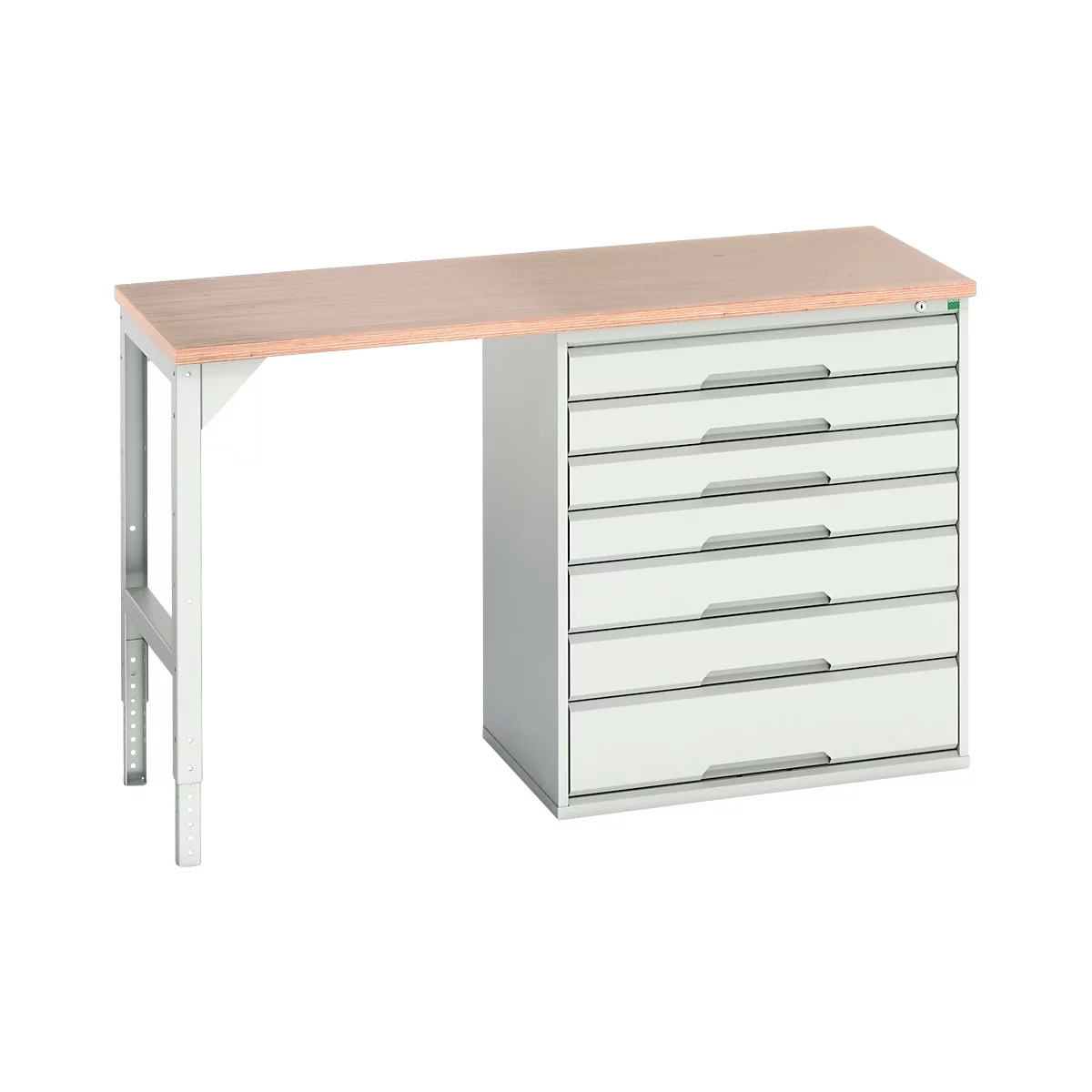 Unterbauwerkbank Bott verso, Multiplex-Platte, 7 Schubladen, B 1500 x T 600 x H 930 mm, Lichtgrau