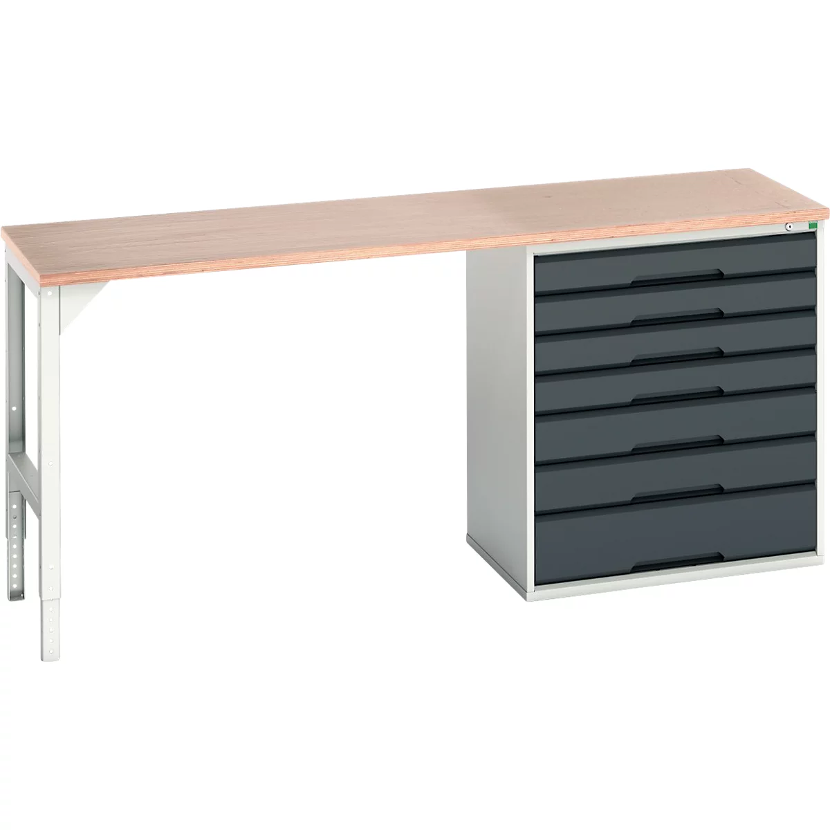 Unterbauwerkbank Bott verso, Multiplex-Platte, 7 Schubladen, B 2000 x T 600 x H 930 mm, Lichtgrau / Anthrazitgrau