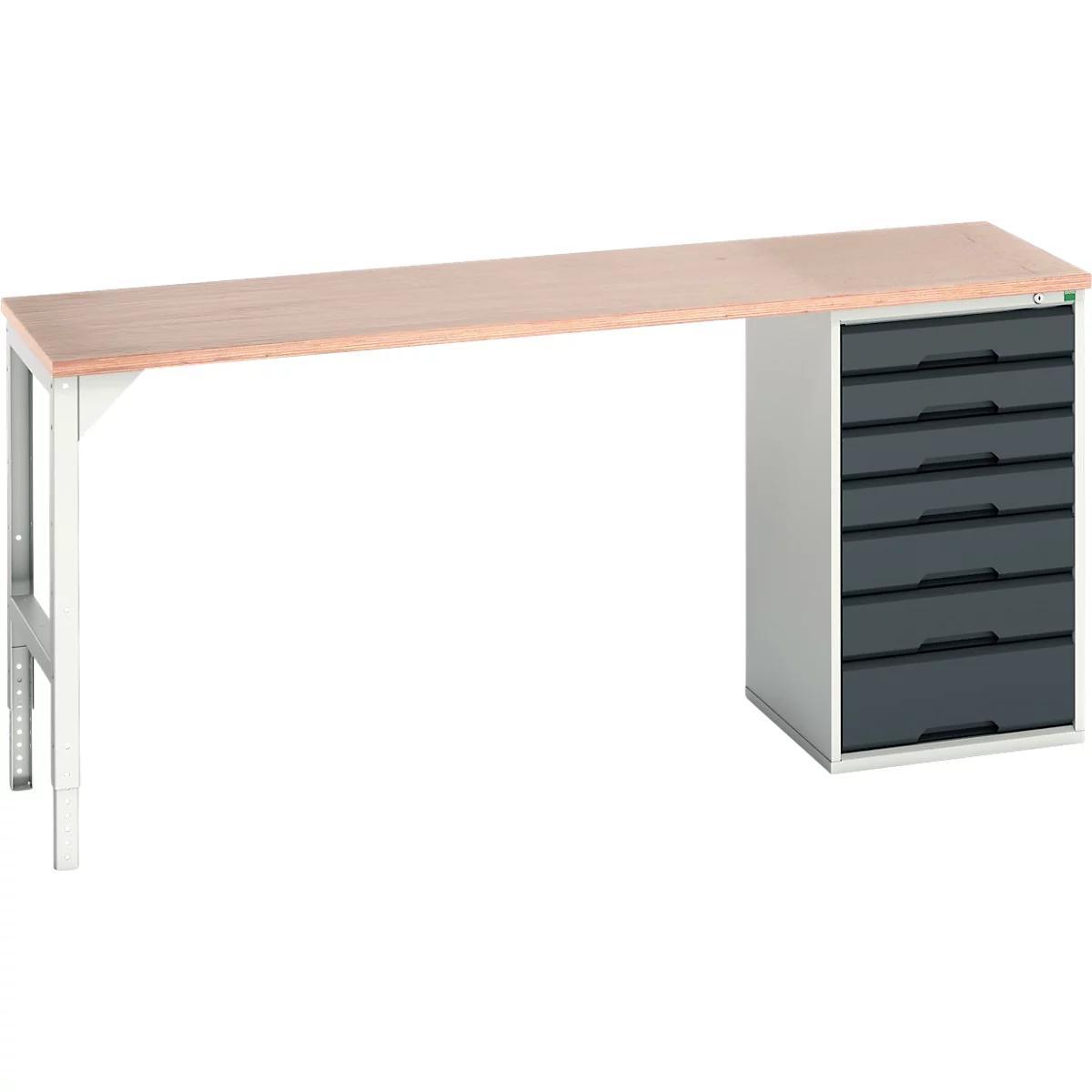 Unterbauwerkbank Bott verso, Multiplex-Platte, 7 Schubladen, B 2000 x T 600 x H 930 mm, Lichtgrau / Anthrazitgrau