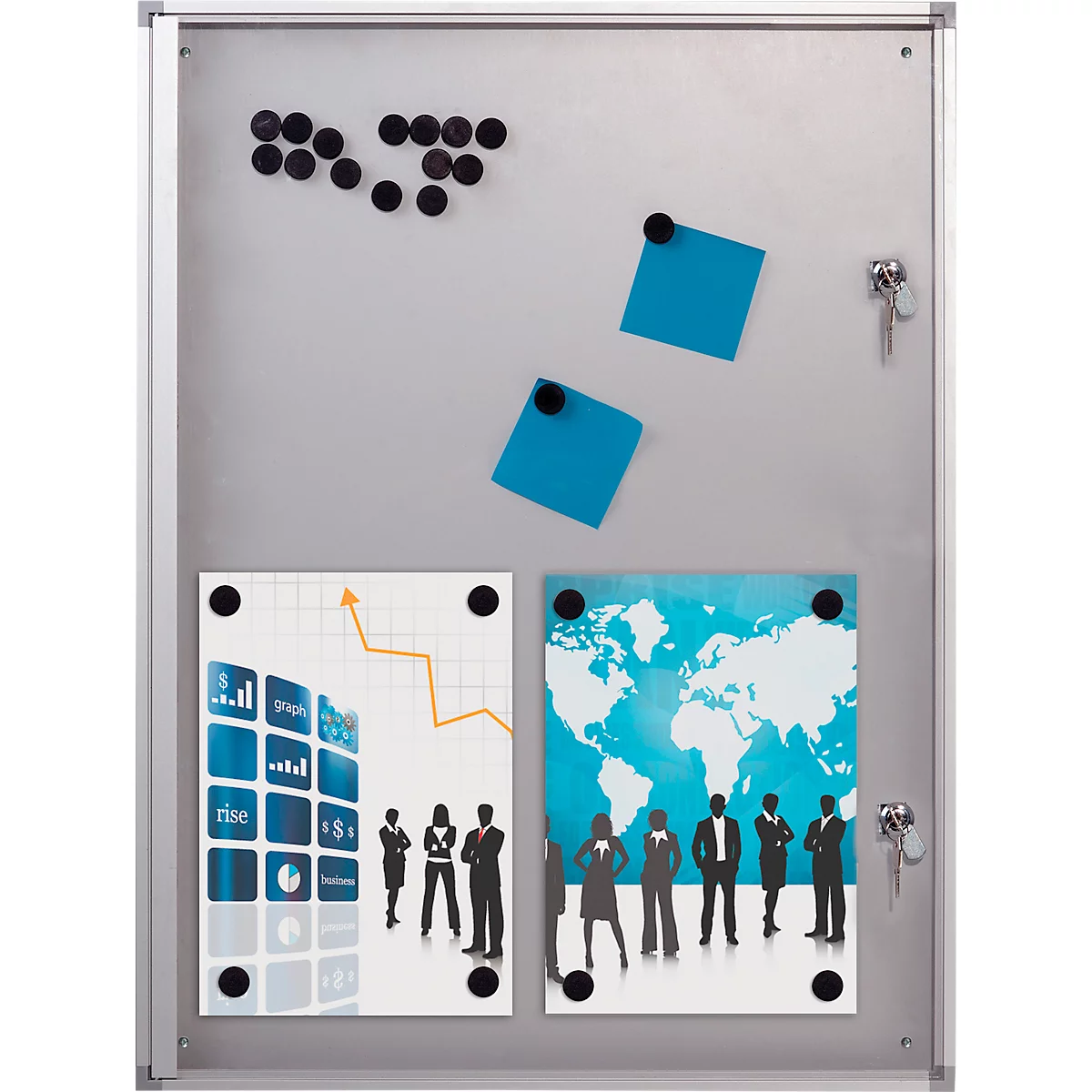Update Display binnenvitrine, afsluitbaar, magnetische achterwand, aluminium frame, zilver, 4 x DIN A4
