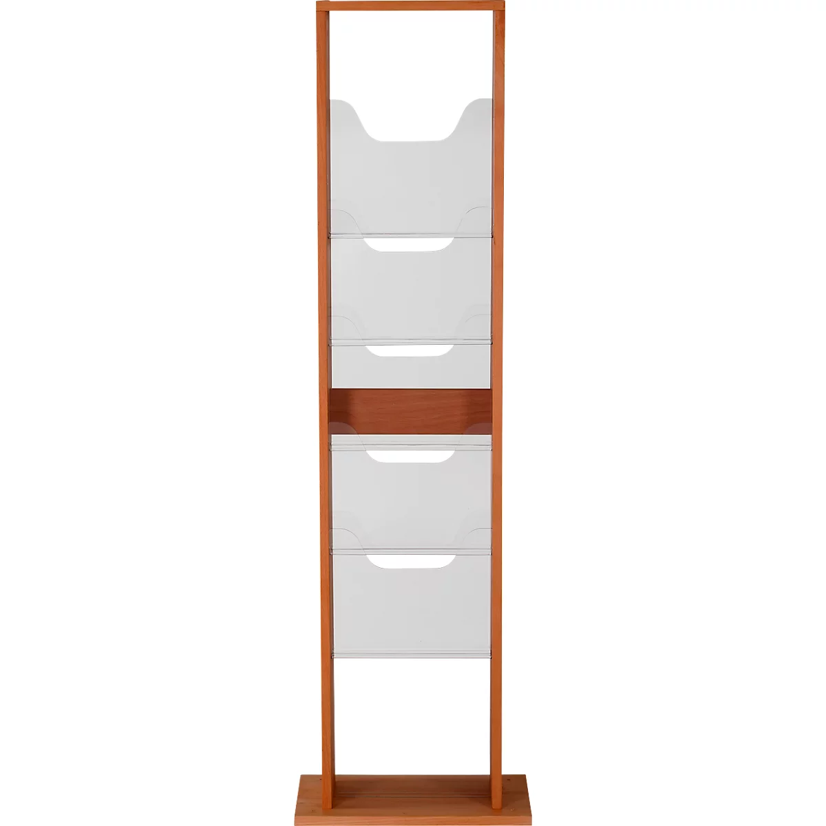Update Display Boden-Prospektständer WoodMagazine, 10 x DIN A4, doppelseitig, Buchenholz, Acrylglas, freistehend, Buche